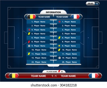 soccer field with set of infographic elements