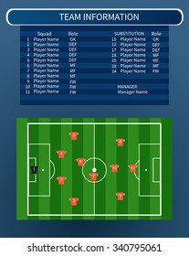 soccer field with set of infographic elements