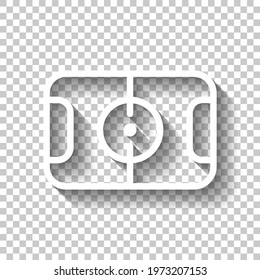 Soccer field, simple icon of football. White linear icon with editable stroke and shadow on transparent background