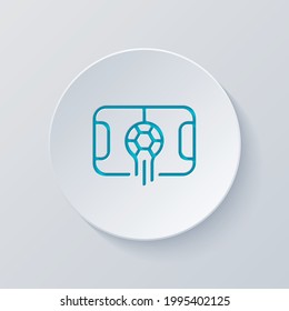 Soccer field, simple icon of football. Cut circle with gray and blue layers. Paper style