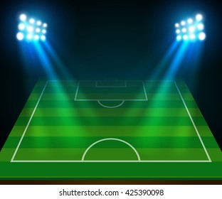 soccer field and spotlight, vector art and illustration.