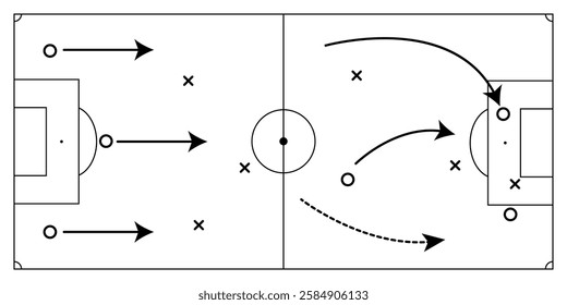 Soccer field with tactics on white background