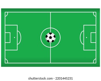 Soccer field that has a ball in the middle of the field that is green