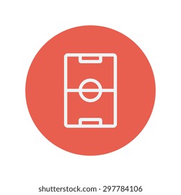 Soccer field thin line icon for web and mobile minimalistic flat design. Vector white icon inside the red circle