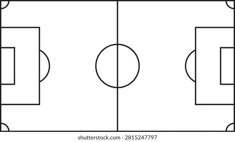 Soccer Field Top View Line Art Vector Illustration.
Football Pitch Layout Blueprint Minimal Black and White Diagram