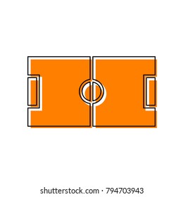 Soccer field. Vector. Black line icon with shifted flat orange filled icon on white background. Isolated.