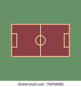 Soccer field. Vector. Cordovan icon and mellow apricot halo with light khaki filled space at russian green background.