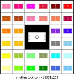 Soccer field. Vector. Felt-pen 33 colorful icons at white and black backgrounds. Colorfull.