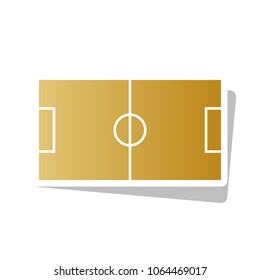 Soccer field. Vector. Golden gradient icon with white contour and rotated gray shadow at white background.