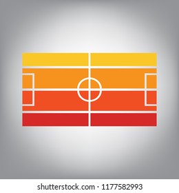 Soccer field. Vector. Horizontally sliced icon with colors from sunny gradient in gray background.