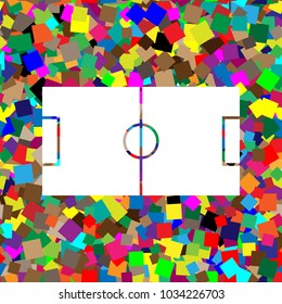 Soccer field. Vector. White icon on colorful background with seamless pattern from squares.
