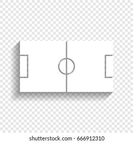 Soccer field. Vector. White icon with soft shadow on transparent background.
