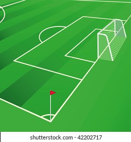 Soccer  field view from corner flag. Vector illustration.