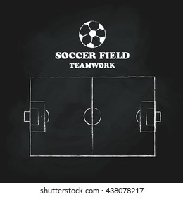 Soccer field vintage hand drawn blackboard vector illustration