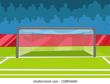 Soccer Field witt Grass and Gate. Vector Cartoon Background. EPS 10.