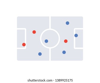 Soccer field.Football field with players  vector web icon isolated on white background, EPS 10, top view
