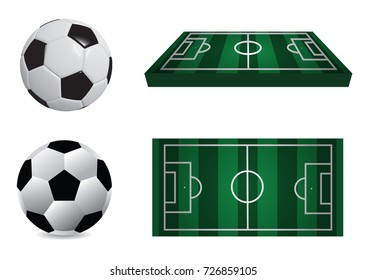 Soccer fields and Soccer balls collection. Perspective elements. Vector illustration