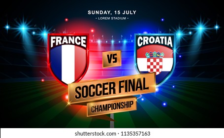 Soccer Final Match between France and Croatia, World Championship with stadium field background