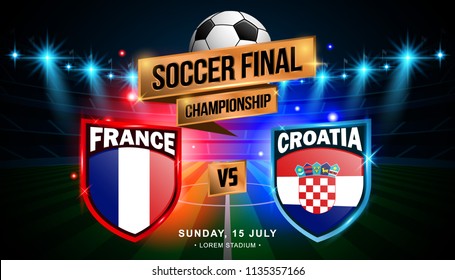 Soccer Final Match between France and Croatia, World Championship with stadium field background