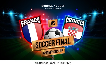 Soccer Final Match between France and Croatia, World Championship with stadium field background