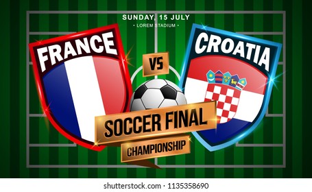 Soccer Final Match between France and Croatia, World Championship with stadium field background