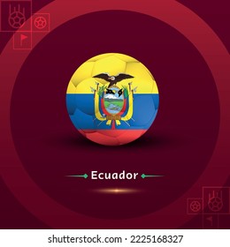 Fútbol y bandera Ecuador, grupo A, rojo de fondo, vector
