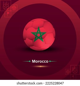 Soccer and flag Morocco, group F, background red, vector