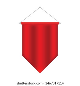 Soccer Flag Pennant Vector. Red Wall Hanged Pennant Template. Realistic Pennant Template. Blank 3D Flag. Empty 3D Pennant template. Blank flag. 3d illustration isolated on white background