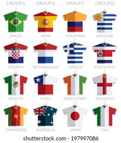 soccer flag shirts on hangers isolated on white, with transparencies.