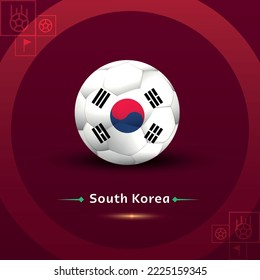 Soccer and flag South Korea, group h, background red, vector