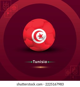 Fußball und Flagge Tunesiens, Gruppe D, Hintergrund Rot, Vektorgrafik
