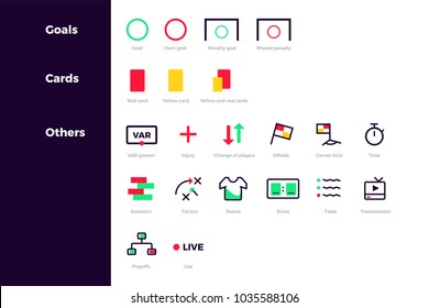 Soccer flat icons set with VAR system icon isolated vector illustration