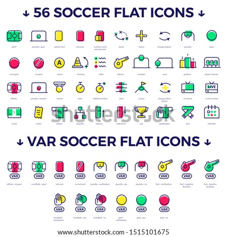 Soccer flat and minimalistic icon set with football video assistant referee icons Vector Illustration Signs and symbols