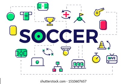 Soccer flat vector illustration. Infographics with soccer and football icons.