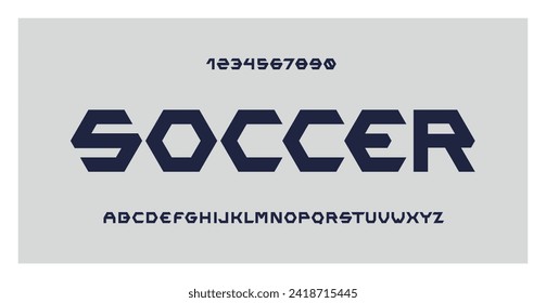 Fußball-Schriftart. Retro-Vektorgrafik für Poster, Logo-Design oder College, Fußball, Baseball oder Basketball-Team Jersey. Geometrisches fettgedrucktes Alphabet. Buchstaben und Zahlen im Sportstil.