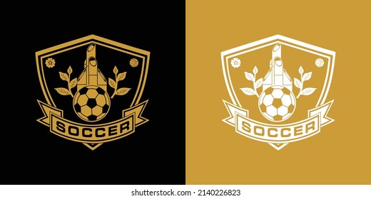 soccer footbal logo design with bamboo leave and bandge sport