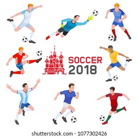 Soccer football 2018. Group of soccer player. Vector illustration.