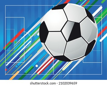 Soccer Football with action blue background