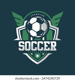 Soccer Football Badge green Logo Design Templates | Sport Team Identity Vector Illustrations isolated on dark Background