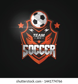 Soccer Football Badge Logo Black Orange Design Templates | Sport Team Identity Vector Illustrations isolated on Black Background