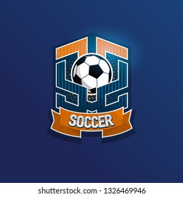 Soccer Football Badge Logo Design Templates | Sport Team Identity Vector Illustrations isolated on blue Background
