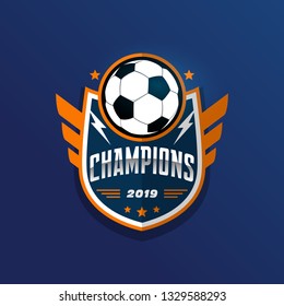 Soccer Football Badge Logo Design Templates | Sport Team Identity Vector Illustrations isolated on blue Background