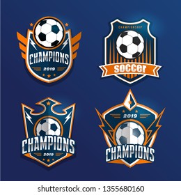 Soccer Football Badge Logo Design Templates | Sport Team Identity Vector Illustrations isolated on blue Background
