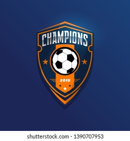 Soccer Football Badge Logo Design Templates | Sport Team Identity Vector Illustrations isolated on blue Background