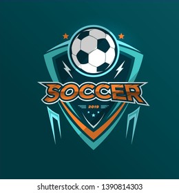 Soccer Football Badge Logo Design Templates | Sport Team Identity Vector Illustrations isolated on ocean color Background