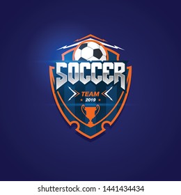 Soccer Football Badge Logo Design Templates | Sport Team Identity Vector Illustrations isolated on blue Background