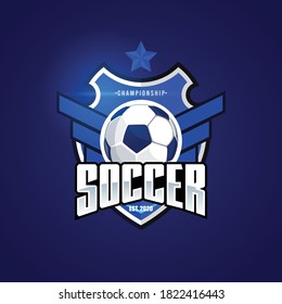 Soccer Football Badge Logo Design Templates. Sport Team Identity Vector Illustrations isolated on blue Background