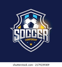 Soccer Football Badge Logo Design Templates. Sport Team Identity Vector Illustrations isolated on blue Background