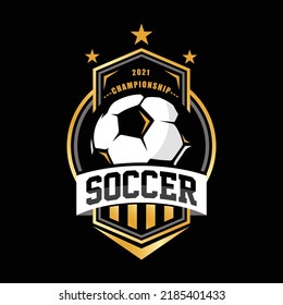 Soccer Football Badge Logo Design Templates | Sport Team Identity Vector Illustrations isolated on black Background