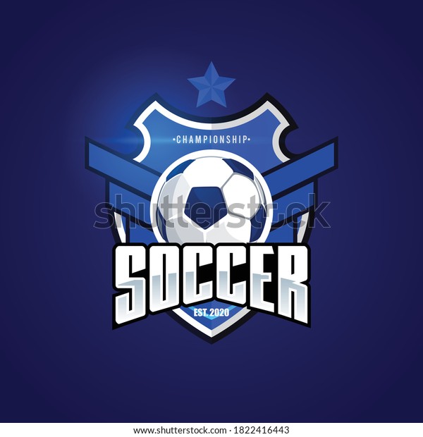 Soccer Football\
Badge Logo Design Templates. Sport Team Identity Vector\
Illustrations isolated on blue\
Background